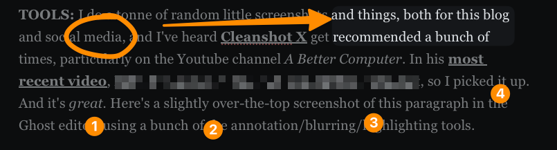 An annotated screenshot from Cleanshot X with feature examples.